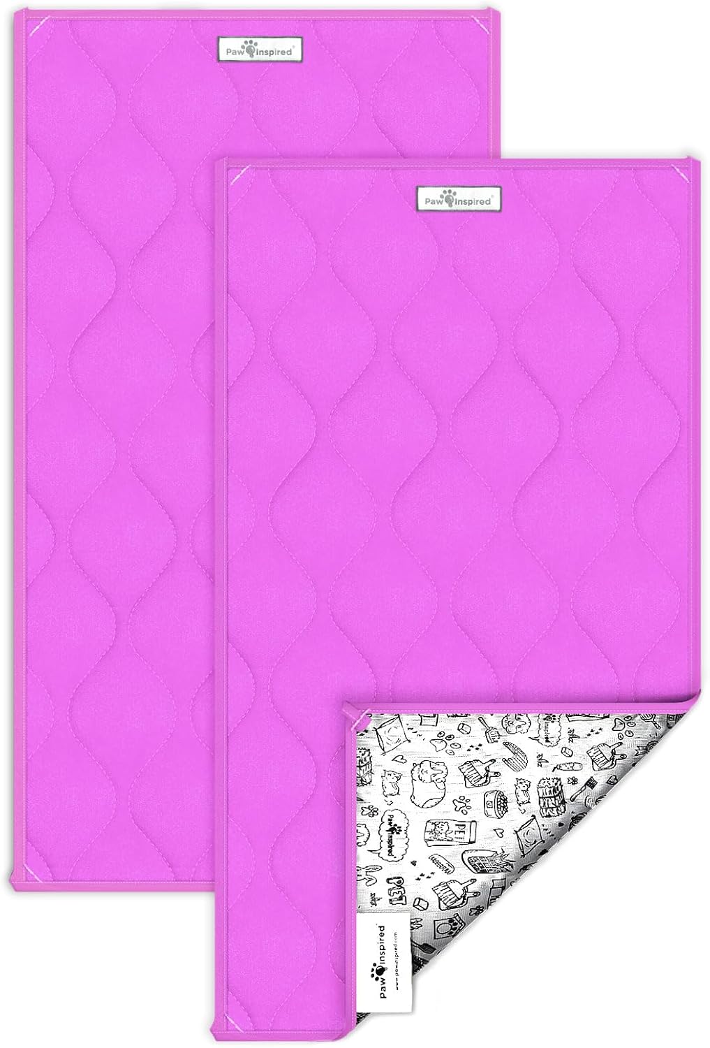 Paw Inspired Guinea Pig Cage Liners | Washable Fleece Bedding with Waterproof Bottom | Super Absorbent Pee Pad or Pet Bed Mat for Guinea Pigs, Ferrets, Rabbits, Hamsters, Small Animals (C&C 2x1, Pink)