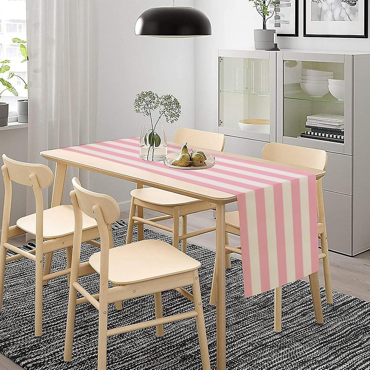 Pink and White Striped Table Runner, Modern Stripes Pattern Elegant Cotton Canvas Kitchen Dinner Runner for Indoor Home Living Room Party Dining Table Decoration 13"x60"