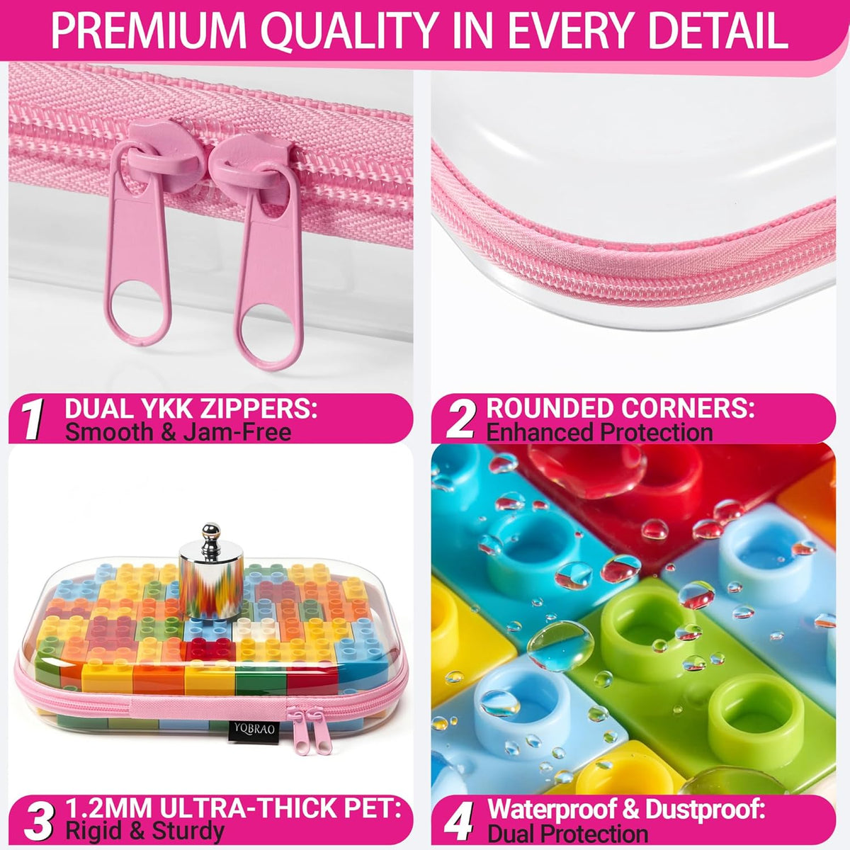 Clear Hard Shell Organizer Cases, 3-Pack, Pink