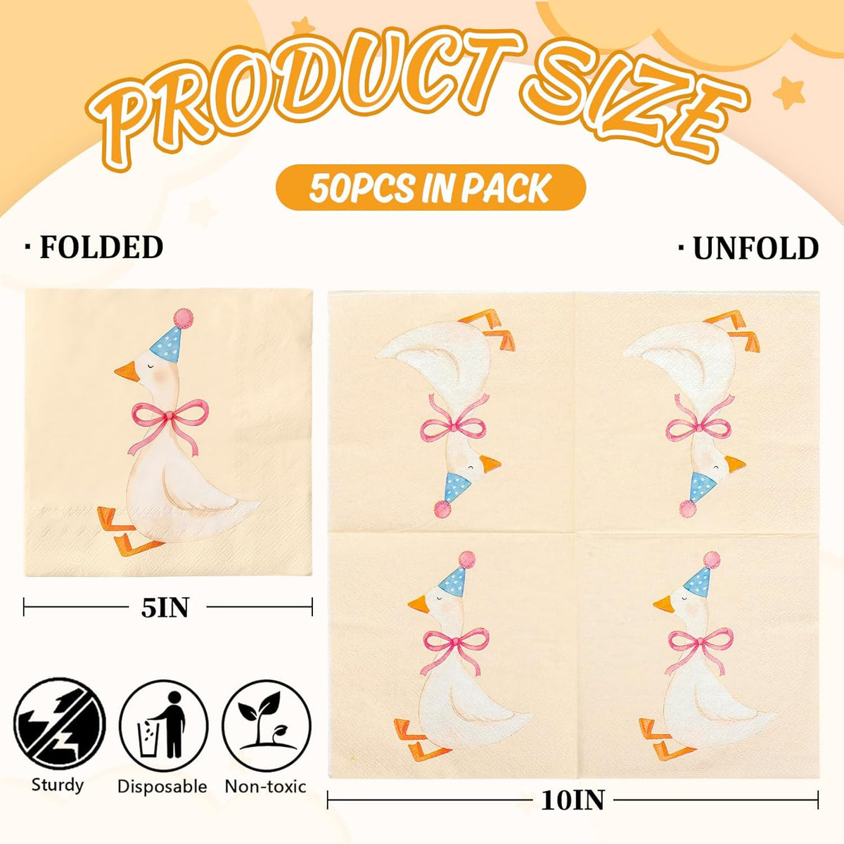 Whaline 50Pcs One Silly Goose Cocktail Napkins Coquette Pink Bow Goose Paper Napkin Disposable Beverage Dessert Napkin for Birthday Baby Shower Party Supplies Table Decor