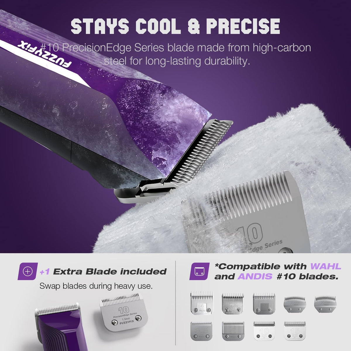 AmpFix Professional Dog/Pet Grooming Clippers - 2-Speed Heavy-Duty Motor, 2 Detachable Blade 8 Metal Combs, 10ft Cord, Runs Cool & Quiet, Anti-Slip Shatter-Proof Housing for All Animal Coats