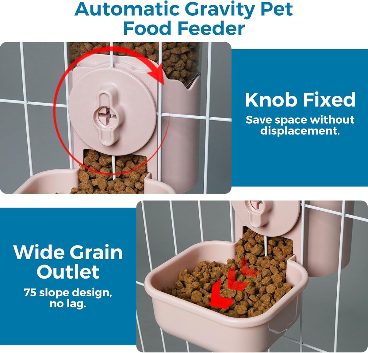 VANNON Small Animal Hanging Automatic Food Dispenser, 35oz Gravity Pet Feeder for Cage, Food Bowl for Rabbit Puppy Cat Ferret Guinea Pig Chinchilla Parrot (Pink)