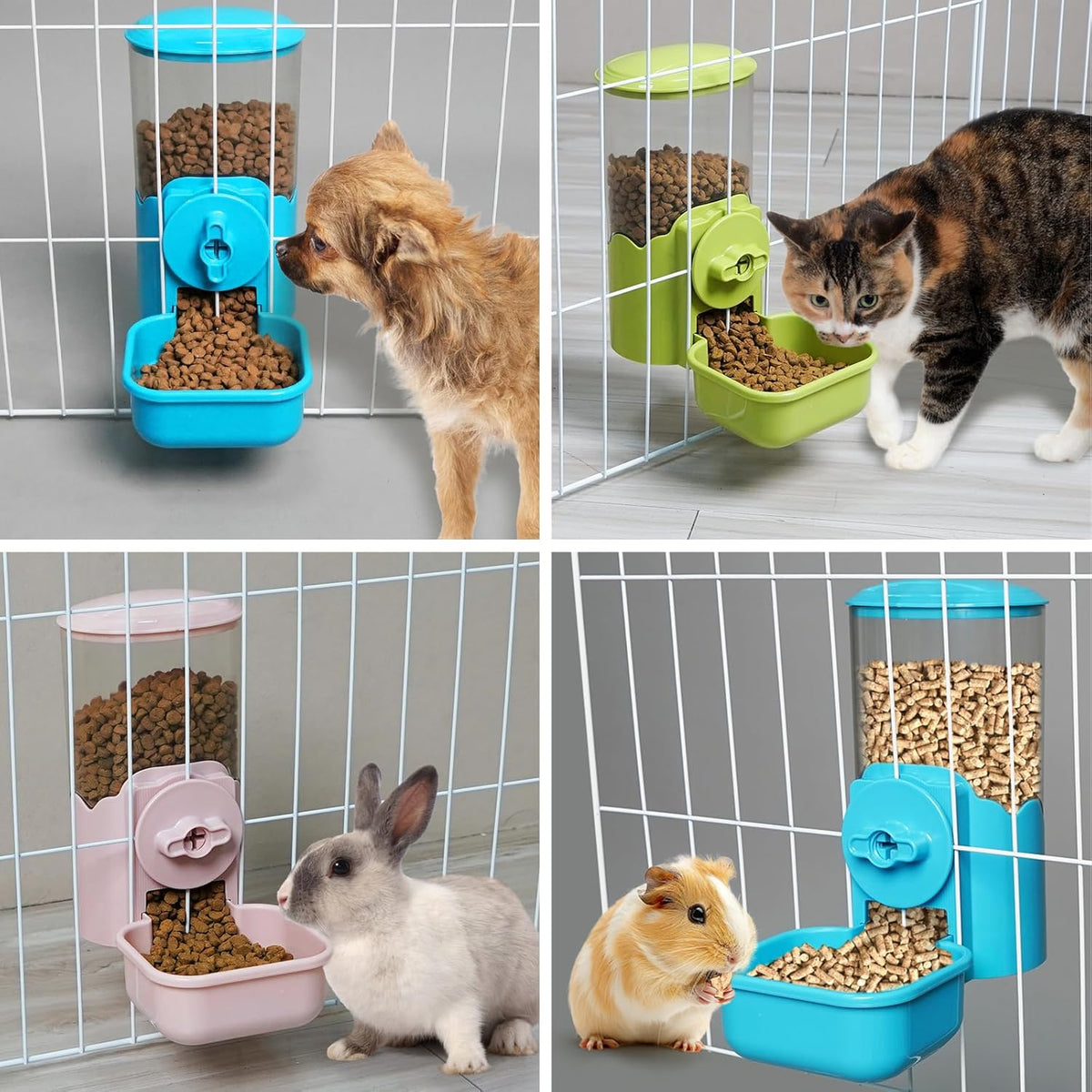 VANNON Small Animal Hanging Automatic Food Dispenser, 35oz Gravity Pet Feeder for Cage, Food Bowl for Rabbit Puppy Cat Ferret Guinea Pig Chinchilla Parrot (Pink)