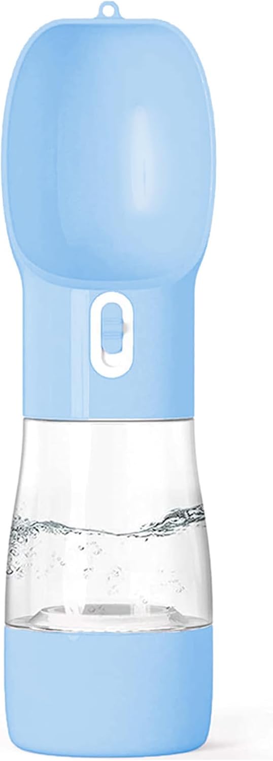 Portable Dog Water Bottle - Leak Proof Dog Water Dispenser with Bowl & Food Container, Dishwasher Safe Food Grade Plastic for Pet Puppy Outdoor Walking Hiking Travel Blue