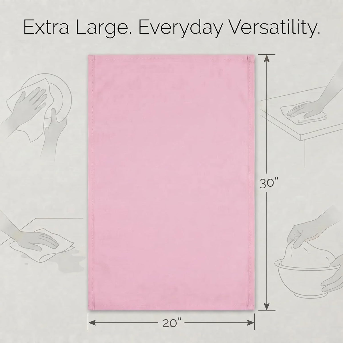 Urban Villa Kitchen Towels Cotton Dish Towels 20”x30” (Set of 6) Pink