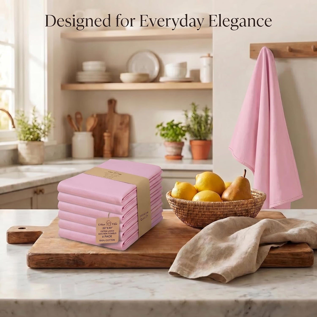 Urban Villa Kitchen Towels Cotton Dish Towels 20”x30” (Set of 6) Pink