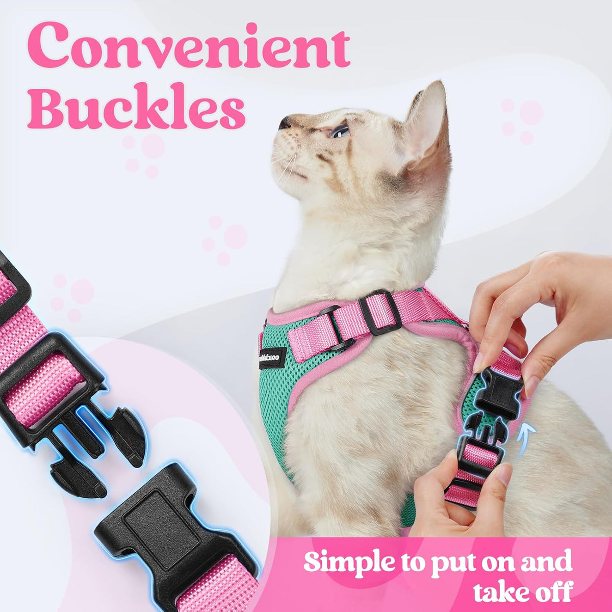 Cat Harness and Leash Set, Escape Proof, Green & Pink