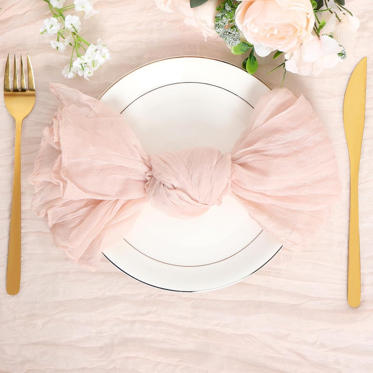 Nydotd 6pcs Cheesecloth Napkins 20 x 20 Inch Boho Dinner Napkins Wrinkled Rustic Linen Table Decorative Cloth Napkins for Wedding Party Baby Shower Family Everyday Use Easter (Dusty Pink)