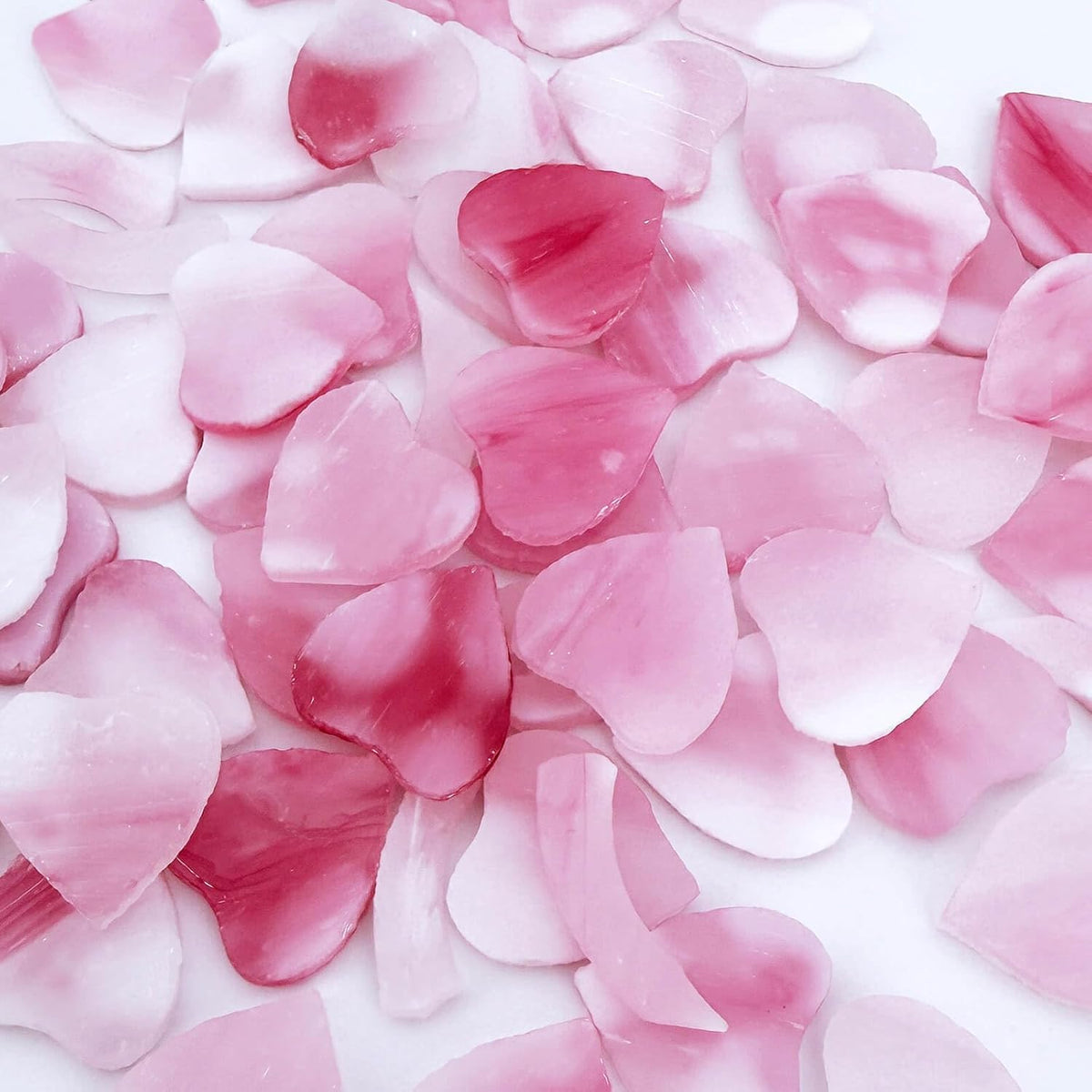 12 Four-Leaf Clover Set – Pink Opal Pre-Cut Heart-Shaped Stained Glass Mosaic Tiles & Pieces for DIY Crafts and Art Projects
