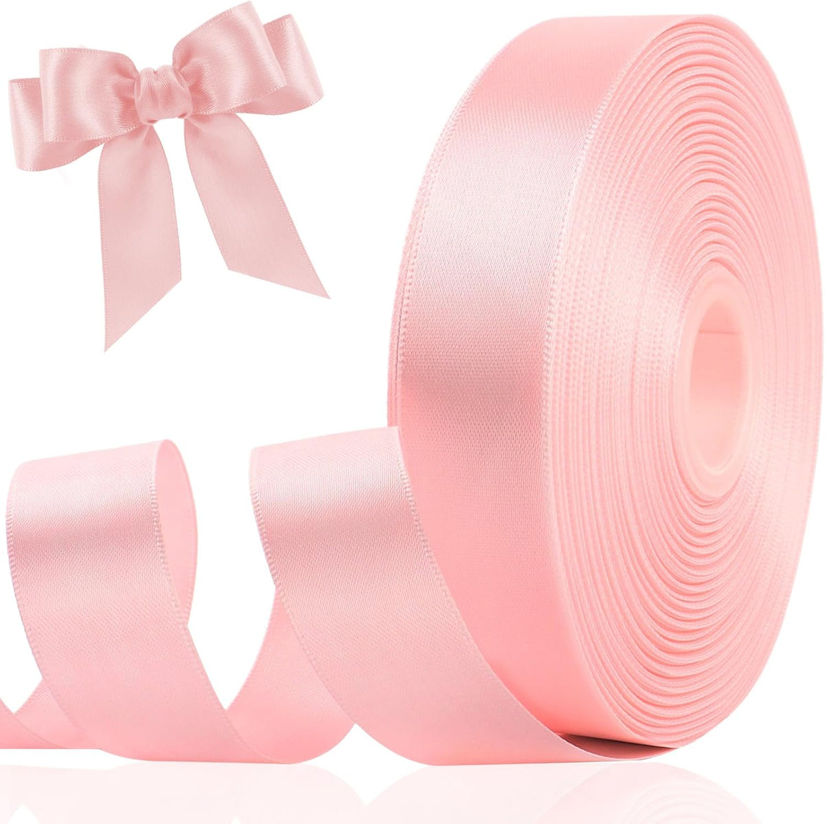 1 Inch Double Faced 50 Yards Pink Satin Ribbon for Crafts Gift Wrapping