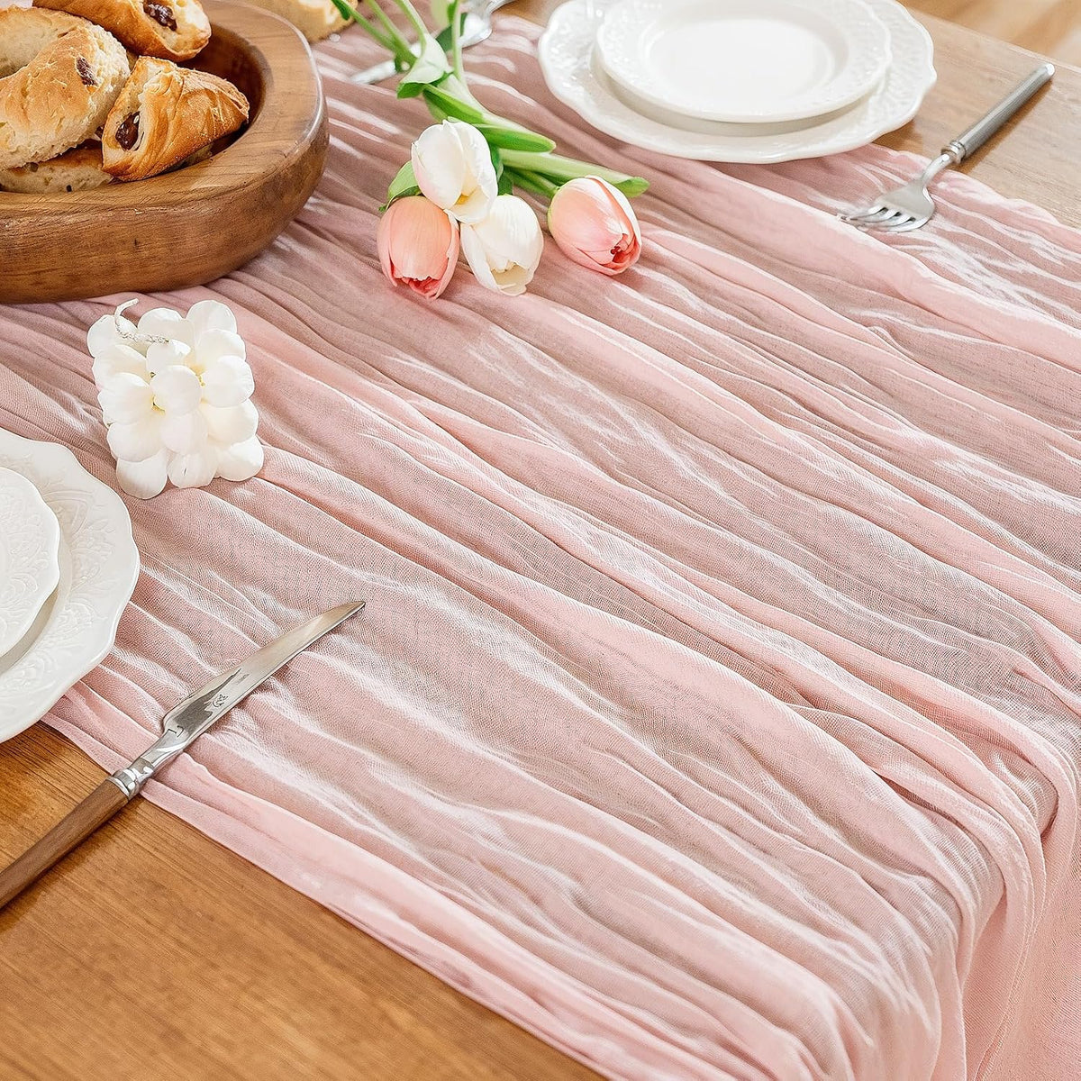 Cheesecloth Table Runner, 10 Ft, Boho Rustic, Dusty Pink, 1 Pcs