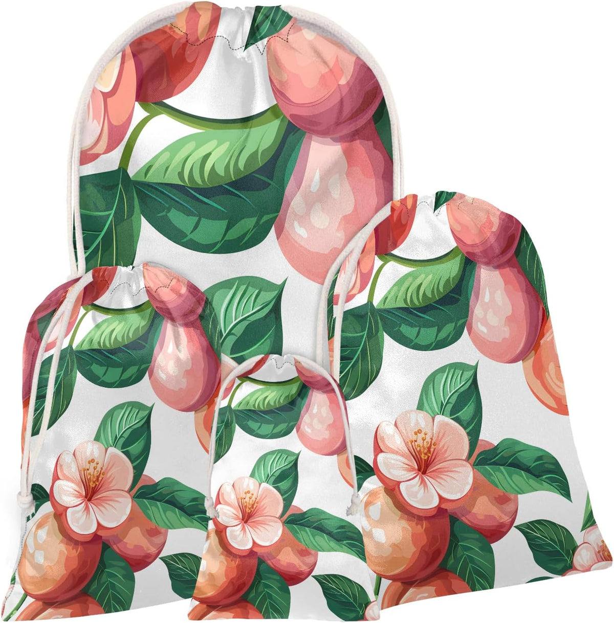 JMAVZWS Peach Flower Floral Christmas Drawstring Gifts Bags Xmas Treat Pouch for Christmas Party Supplies Assorted Sizes for Holiday Present 20.4 x 15.75 inches