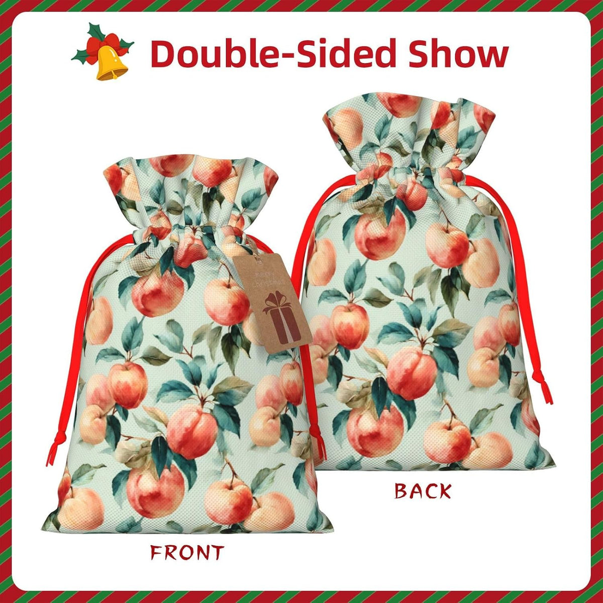 Moxquju Fruits Peach (1) Print Christmas Drawstring Gift Bags, Reusable Candy Treat Bags For Holiday Birthday Party