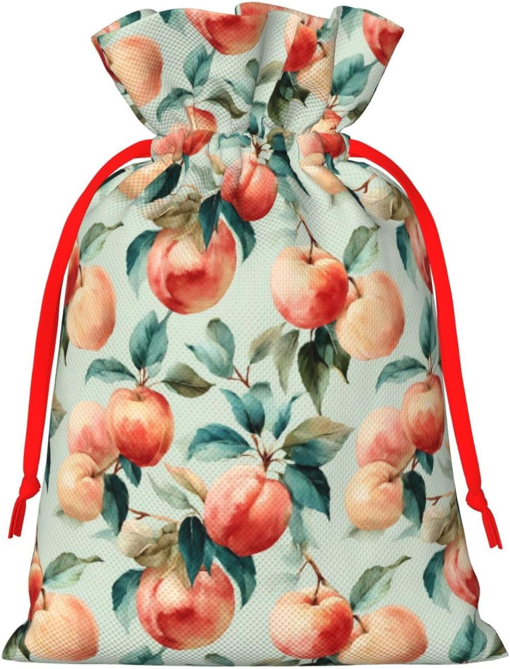Moxquju Fruits Peach (1) Print Christmas Drawstring Gift Bags, Reusable Candy Treat Bags For Holiday Birthday Party