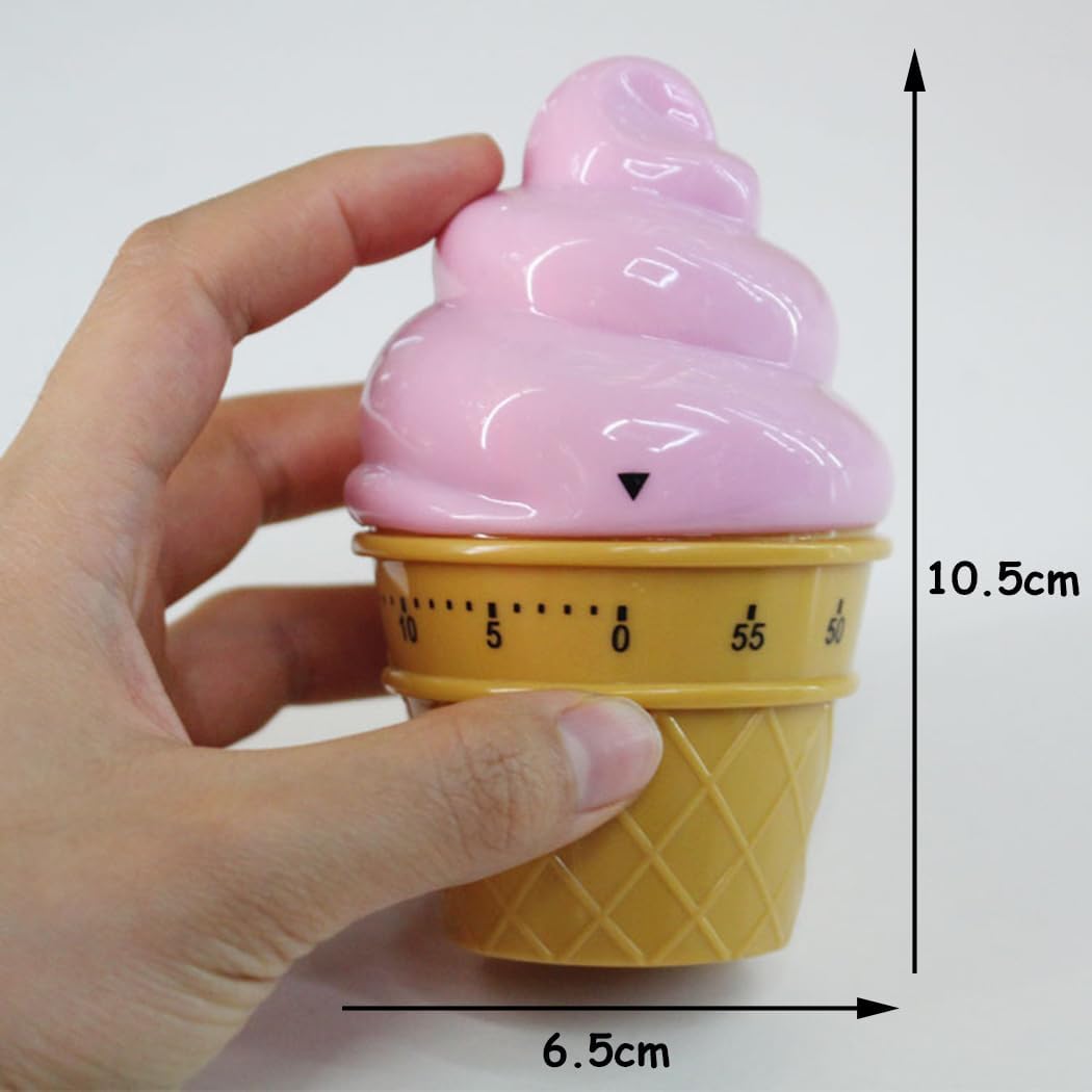 Cute Ice Cream Shaped Time Manager 60 Minutes Mechanical Timer Kitchen Cooking Timer(Pink)