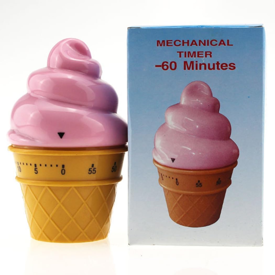 Cute Ice Cream Shaped Time Manager 60 Minutes Mechanical Timer Kitchen Cooking Timer(Pink)