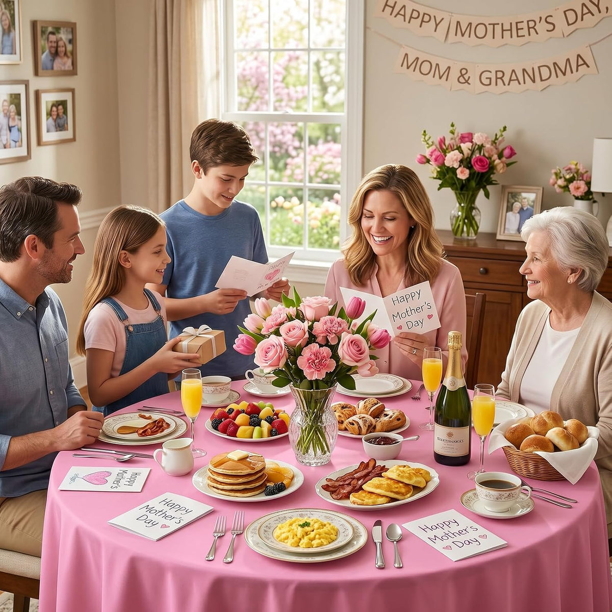 10 Pcs Pink Round Plastic Table Cloth Disposable, 84 Inch