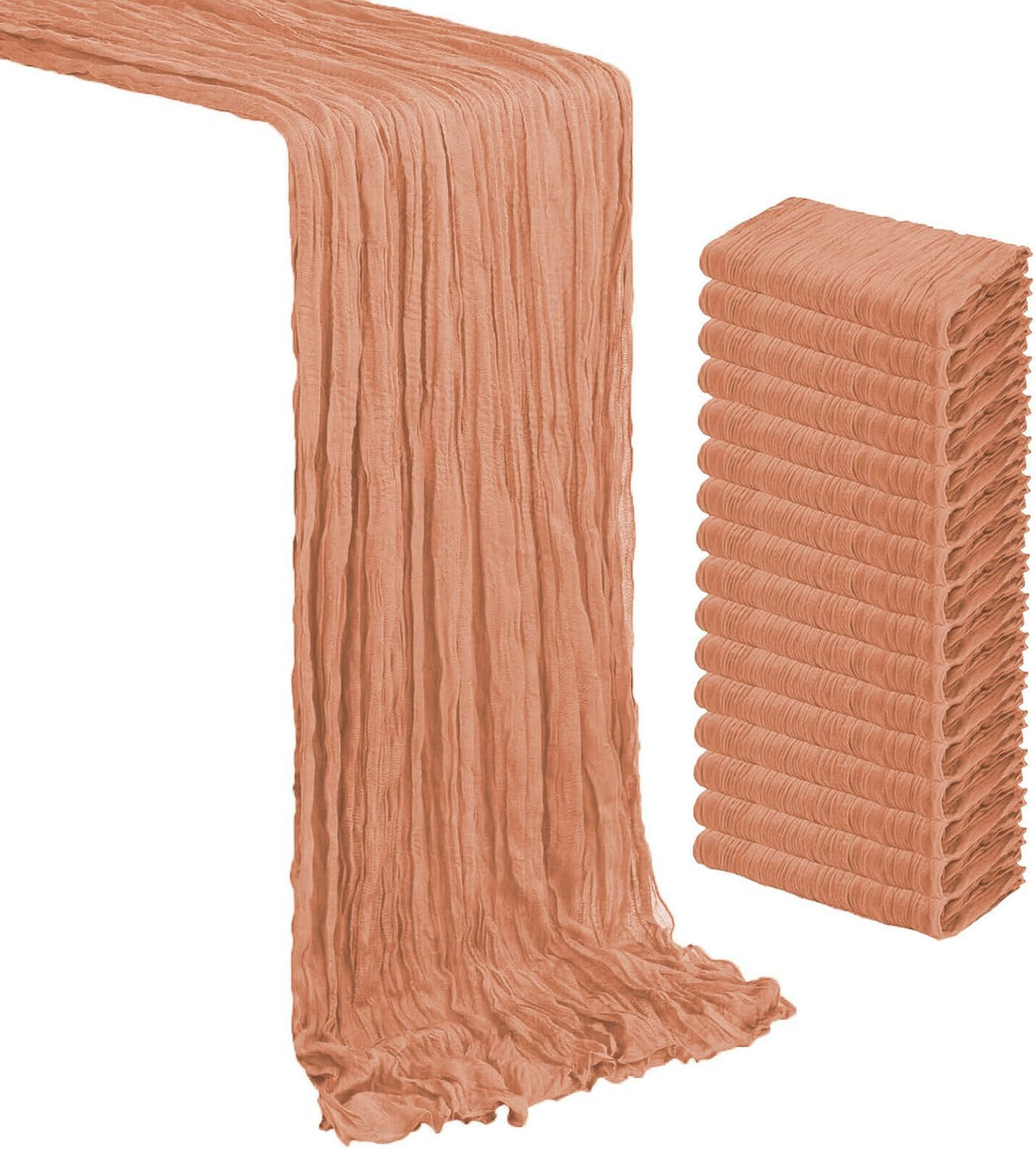 Pack of 12 Cheesecloth Table Runner 17x108 Inch Long, Gauze Cheese Cloth Table Runner for Wedding Party Birthday Bridal Shower Farmhouse Garden Boho Rustic Table Decoration - Coral Peach