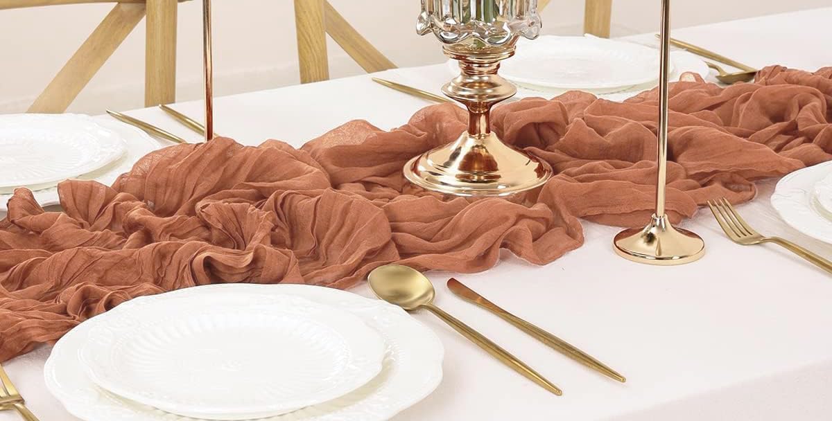 Pack of 12 Cheesecloth Table Runner 17x108 Inch Long, Gauze Cheese Cloth Table Runner for Wedding Party Birthday Bridal Shower Farmhouse Garden Boho Rustic Table Decoration - Coral Peach