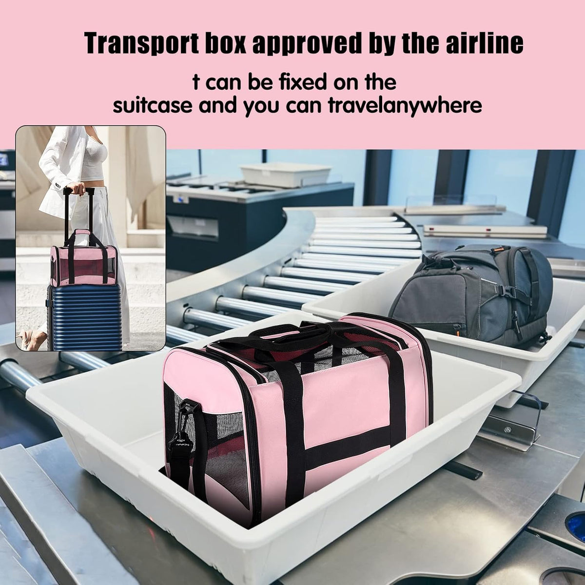 Cat Carrying Case - Pet Carrier Airline Approved, Protable and Breathable Pet Travel Carrier Removable Fleece Pad, Collapsible Cat Carrier Dog Carrier for Medium Cats Small Cats Dogs (Small, Pink)