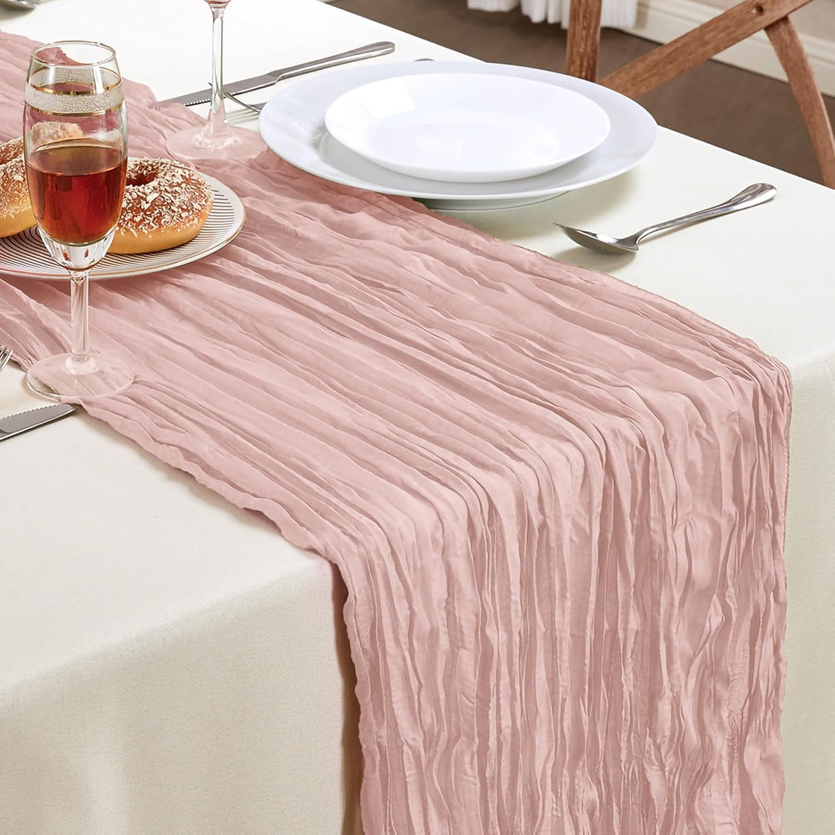 Dusty Pink Cheesecloth Table Runner 35×120Inch Fall Boho Wedding Home Decor
