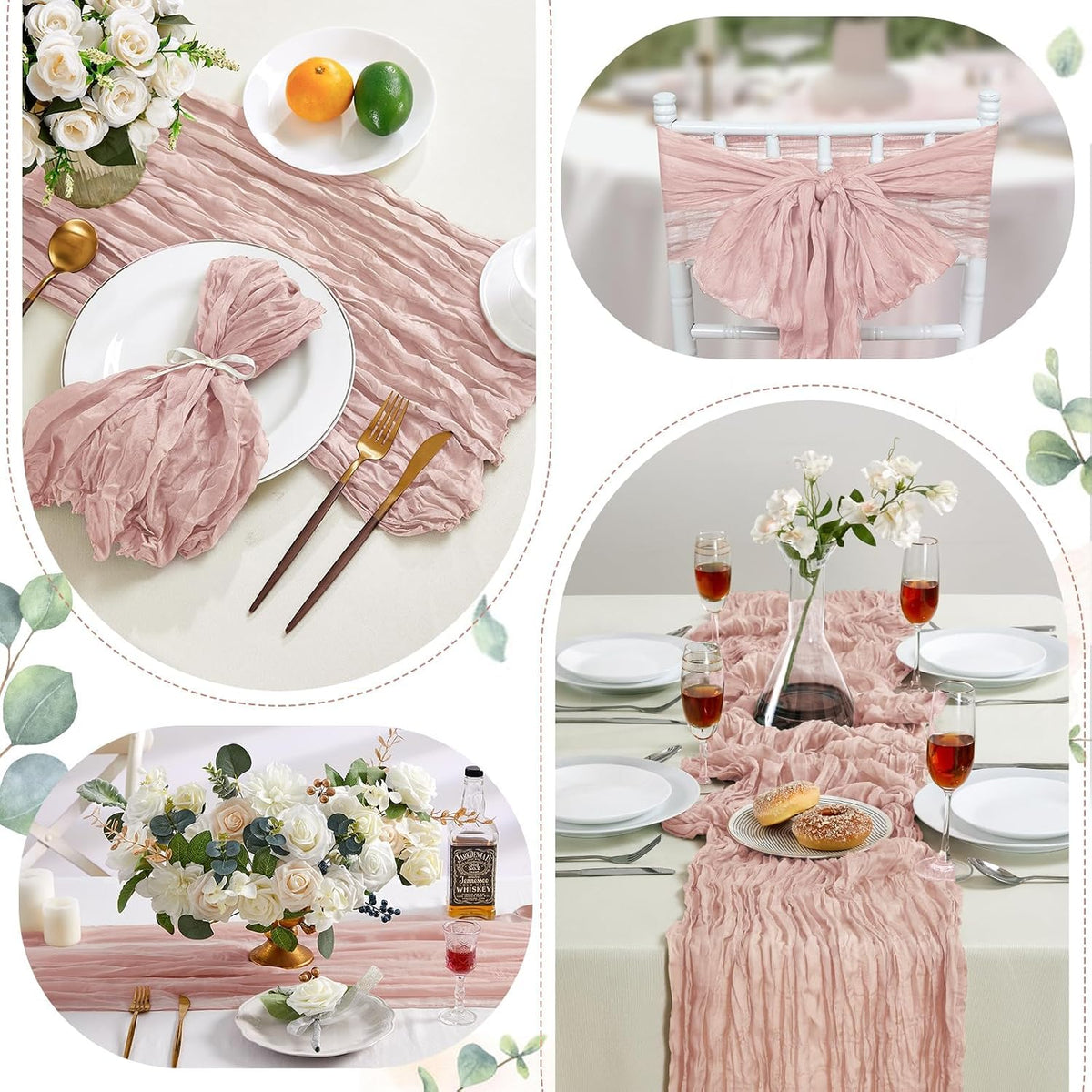 Dusty Pink Cheesecloth Table Runner 35×120Inch Fall Boho Wedding Home Decor