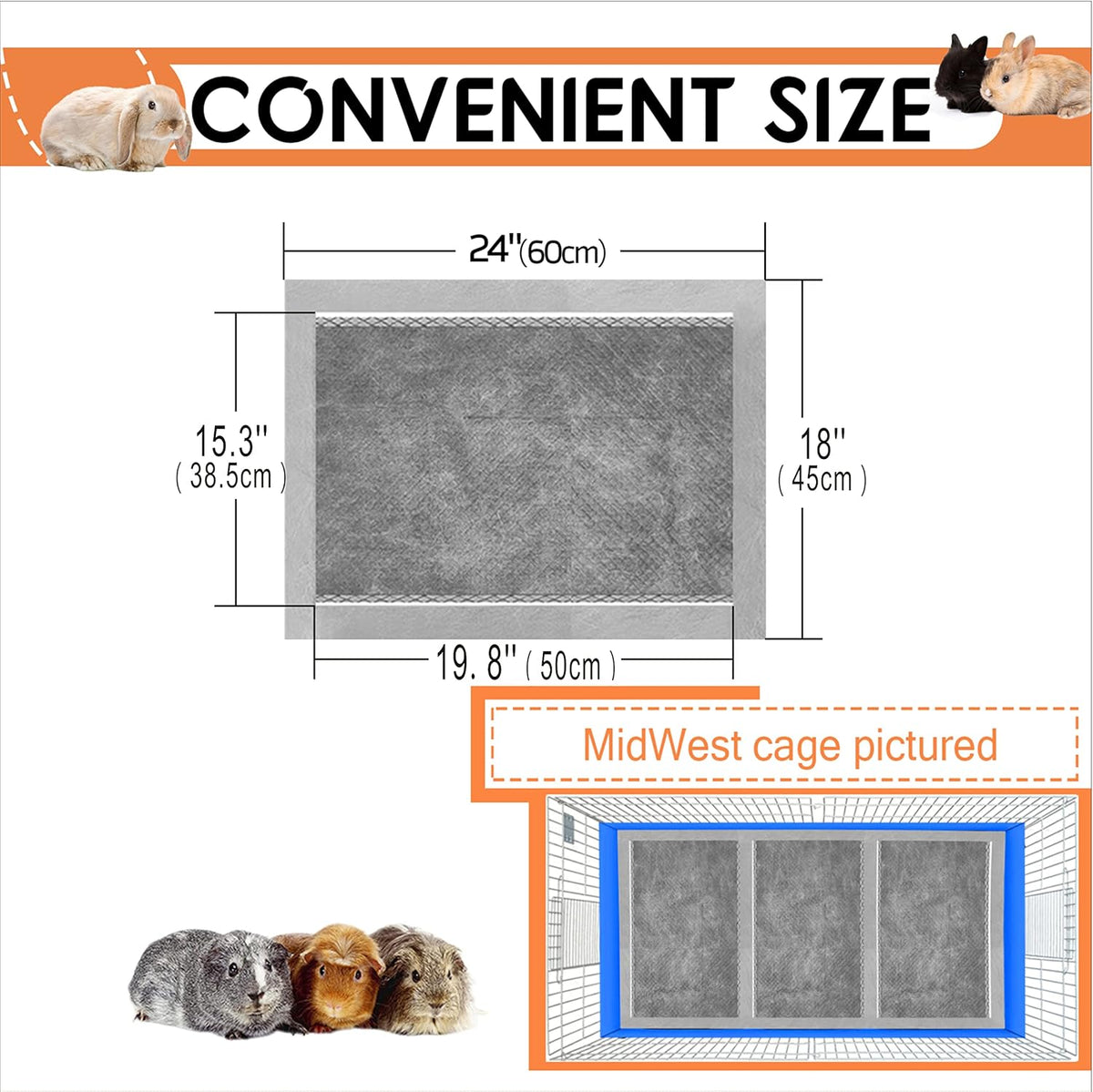 Guinea Pig Bedding, Disposable Guinea Pig Cage Liners, Charcoal Odor Controlling Absorbent Waterproof Pee Pads for Rabbits, Hamster and Other Small Animals. 18''x24'',24 Count