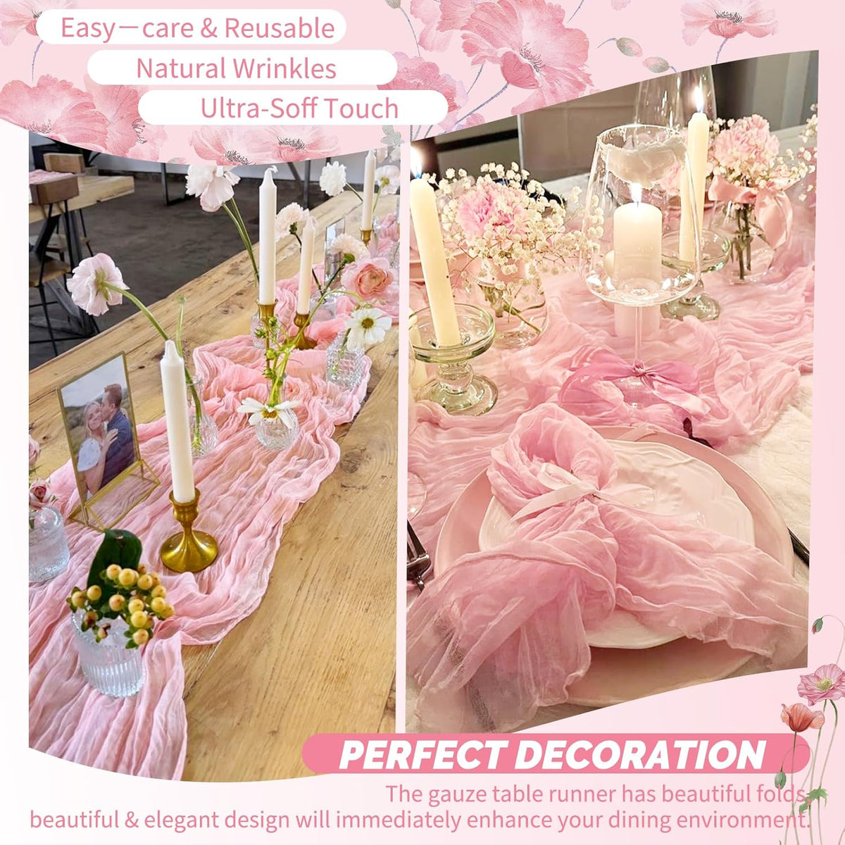 20 Pack Light Pink Cheesecloth Table Runner, 17 x 108 Inches