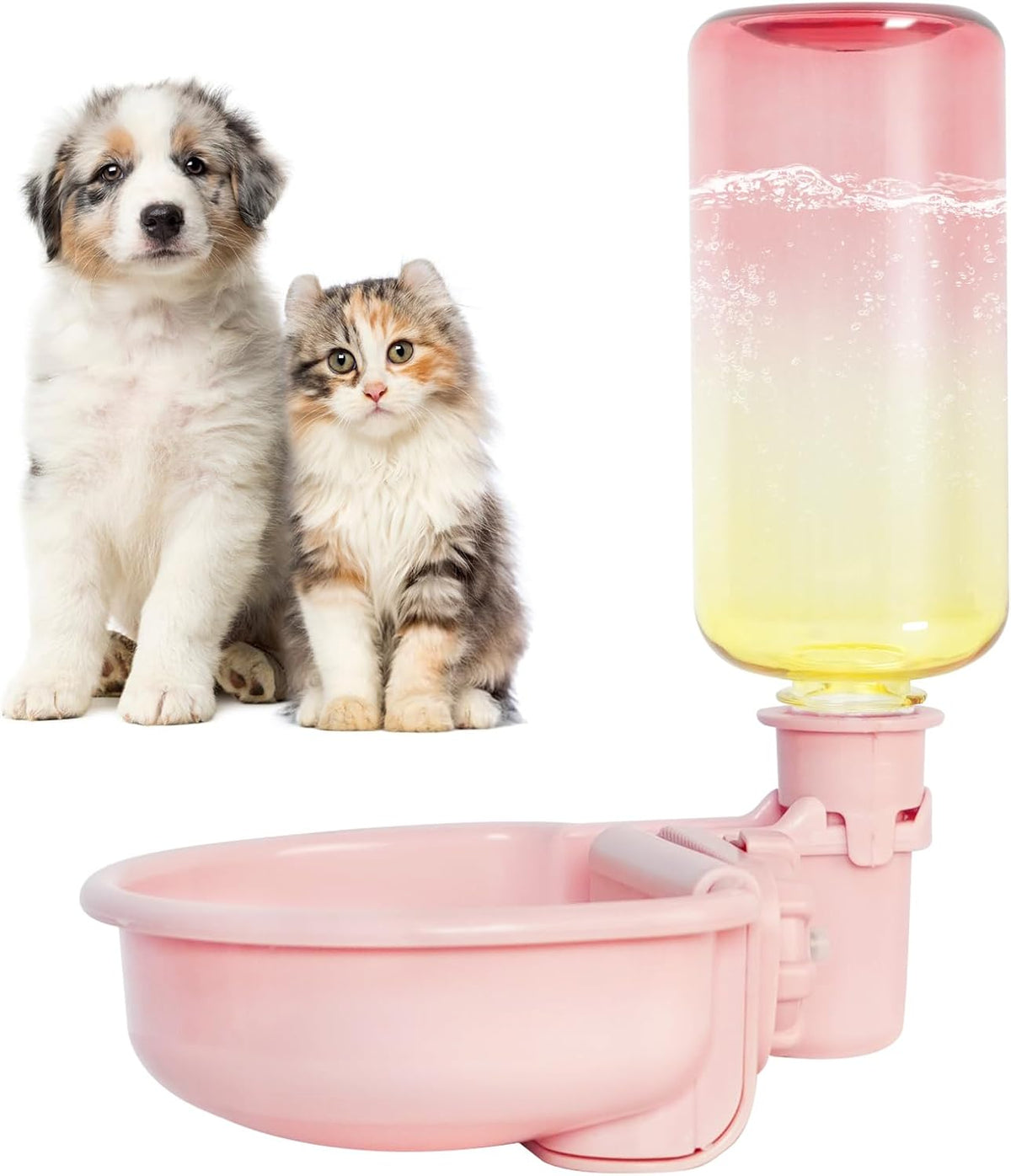 VANNON 16oz Pet Water Bottle, Gravity Dog Water Bowl Dispenser for Cage, Anti-Overflow Water Dispenser for Small Dogs, Cats, Rabbits and Other Small Animals, BPA Free, Gradient Pink