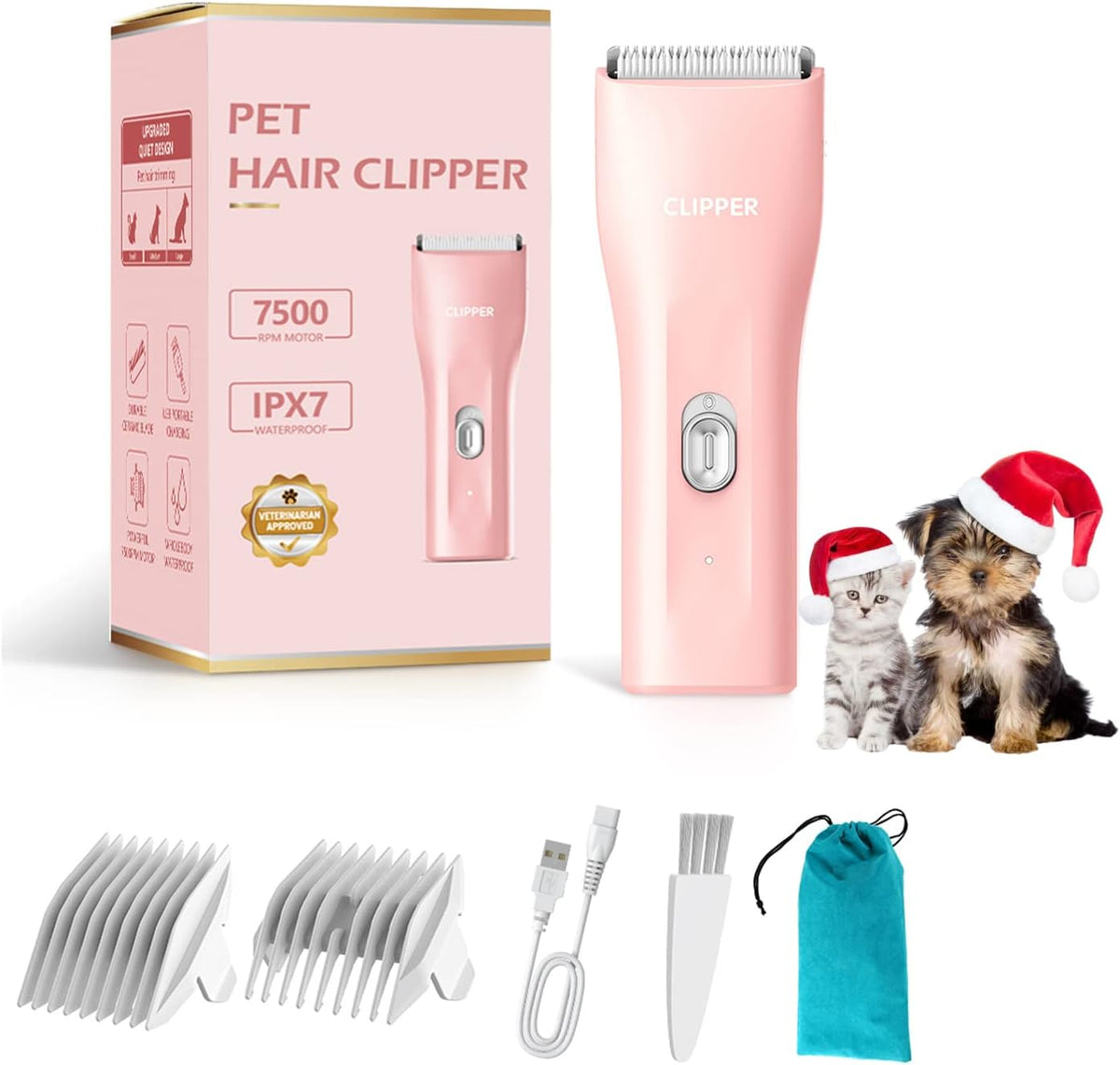 Dog Cat Home Hair Clipper Portable Electric Pet Grooming Kits,Pink,TS006