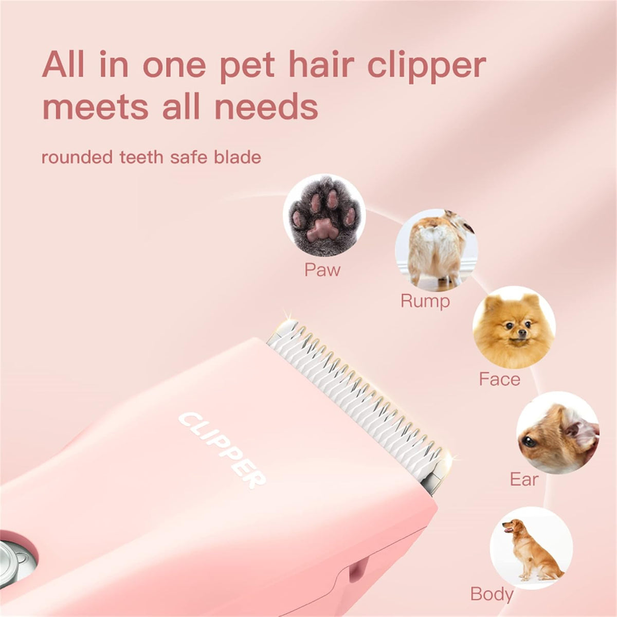 Dog Cat Home Hair Clipper Portable Electric Pet Grooming Kits,Pink,TS006