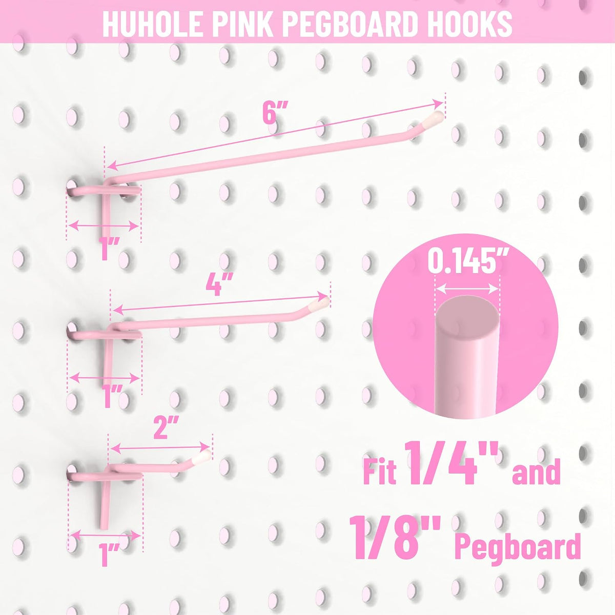 50 Pack 2 Inch Pink Pegboard Hooks with Rubber Tips