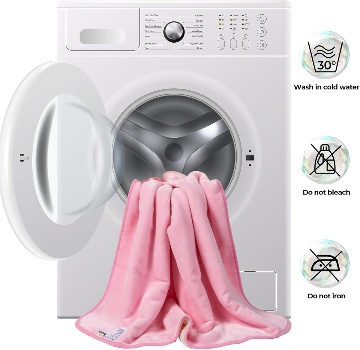 Waterproof Blanket for King Size Bed - 108"x86" Soft Reversible Sherpa Fleece Flannel Dog Blankets for Large Dogs, Pet Blanket for Bed, Couch, Soft Plush Furniture Protector, Pink