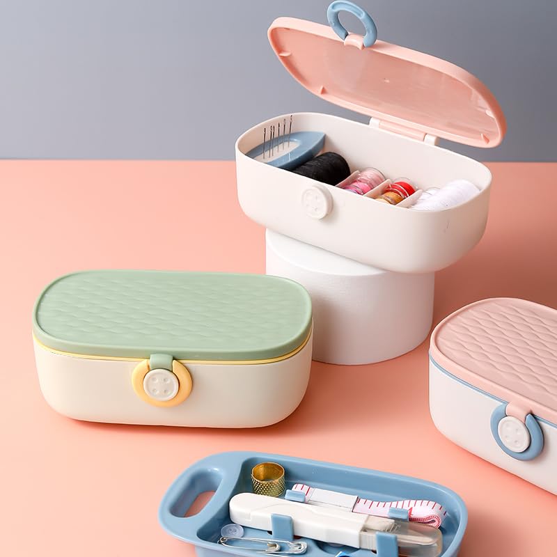 Pink Sewing Kit, 140Pcs Family Travel Sewing Project Kit Portable Small Traveler Sewing Supplies Repair Kit Thread Accessories DIY Sewing Supplies Organizer Box (Pink Sewing Kit)