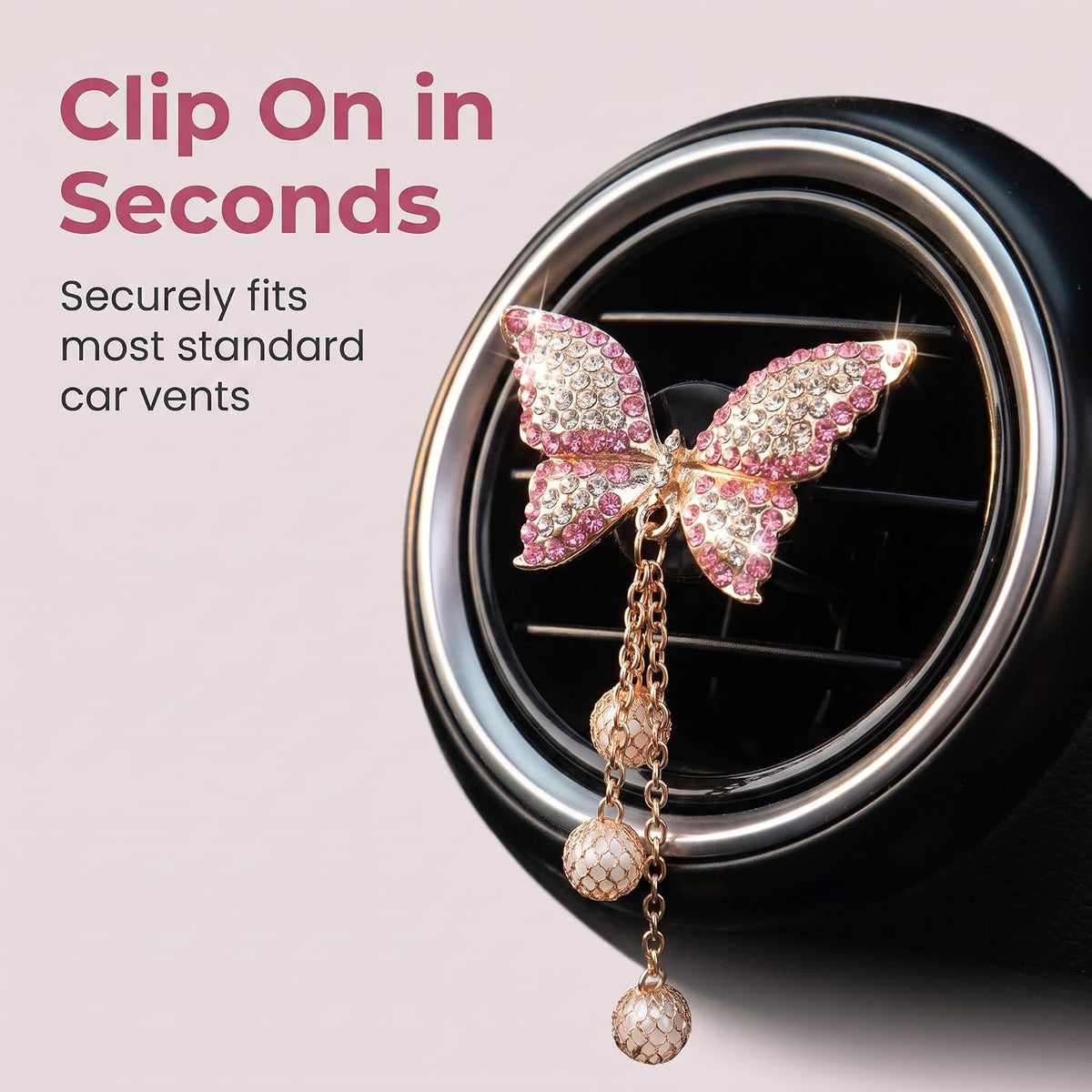 Pink Heart & Butterfly Air Vent Clips, 4 Pcs Bling Heart & Butterfly Air Fresheners Vents Clips Diamond Car Interior Decor Bling Cute Pink Car Accessories Decoration for Women + Heart Mask Hook