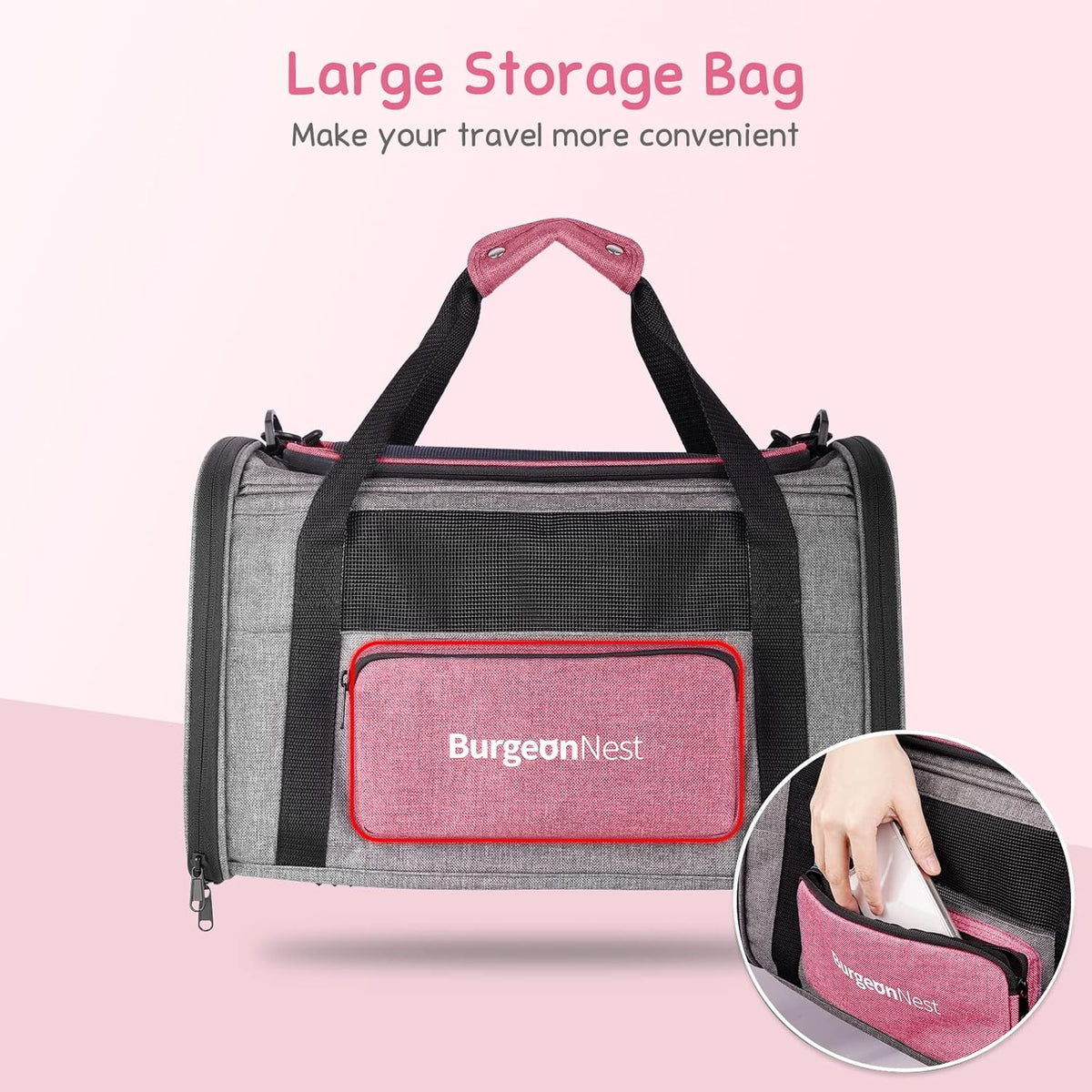 BurgeonNest Cat Carriers for Medium Puppy Under 25 lbs, Pet Carrier for Cats with Unique Side Bag,Top Load Small Pet Bag Soft-Sided Escape Proof with 4 Ventilated Windows