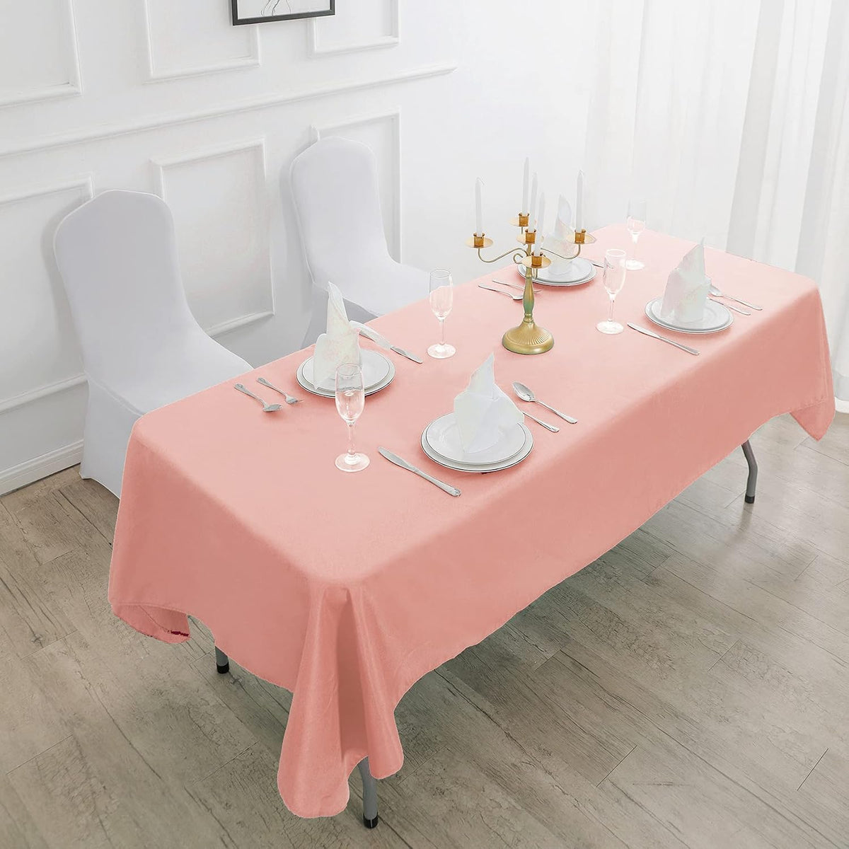 Rectangle Tablecloth 90x132 inch Washable Polyester Fabric Table Cloth for Wedding Party Dining Banquet Decoration（90x132, Dusty Pink）