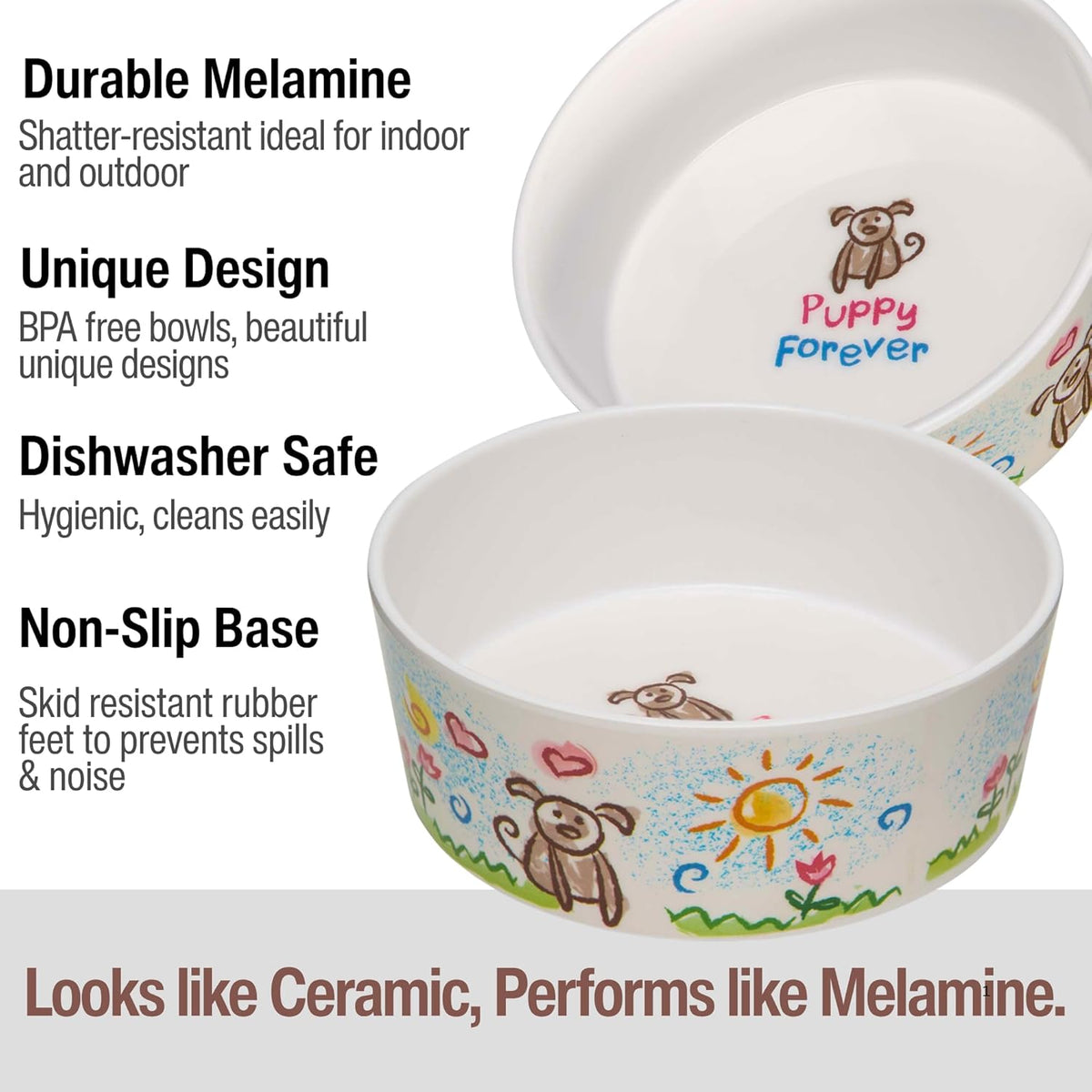 Loving Pets Dolce Moderno Dog Bowl – Modern Melamine Dog Food Bowl & Dog Water Bowl – Durable, Non-Slip Pet Dish for Small & Medium Dogs – Dishwasher Safe Dog Bowl (Small, 16 oz)
