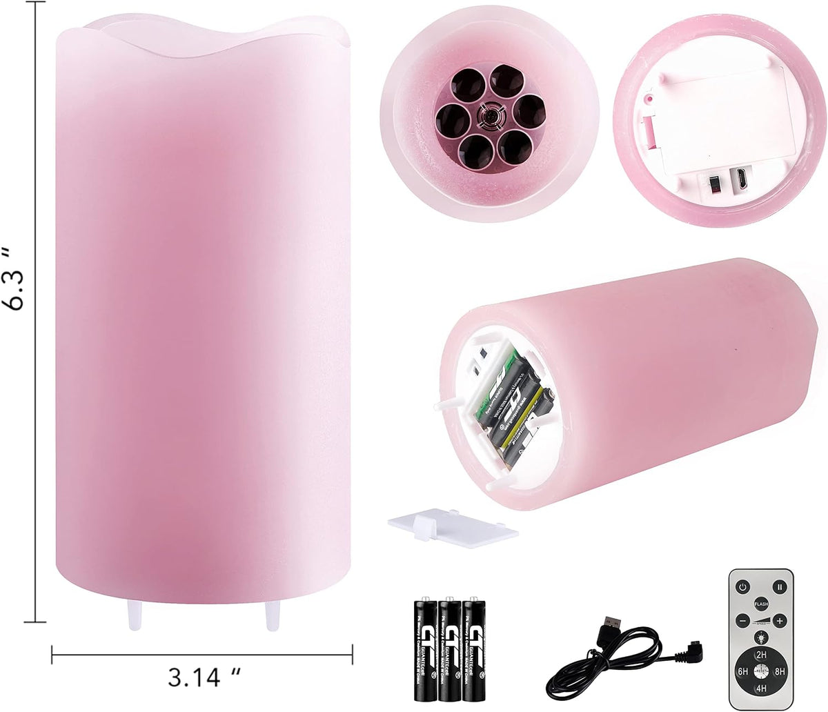 Valentines Day Decorations Flameless Candles with Romantic Pink Heart Projector Lights Battery Operated LED Candle with Remote and Timer