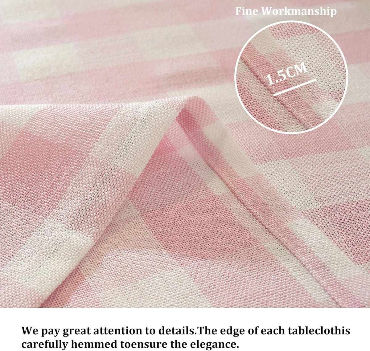Pink Gingham Tablecloth Rectangle Checkered Table Cloth Cotton Linen Fabric Wrinkle Free Washable Buffalo Plaid Table Cover for Kitchen Dining Picnic Camping, 60 * 75 inch