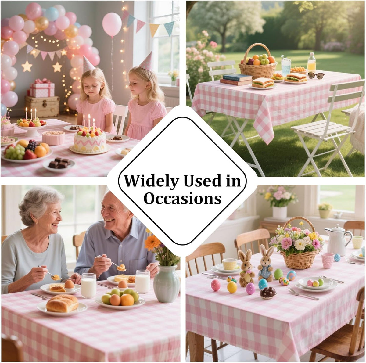 Pink Gingham Tablecloth Rectangle Checkered Table Cloth Cotton Linen Fabric Wrinkle Free Washable Buffalo Plaid Table Cover for Kitchen Dining Picnic Camping, 60 * 75 inch