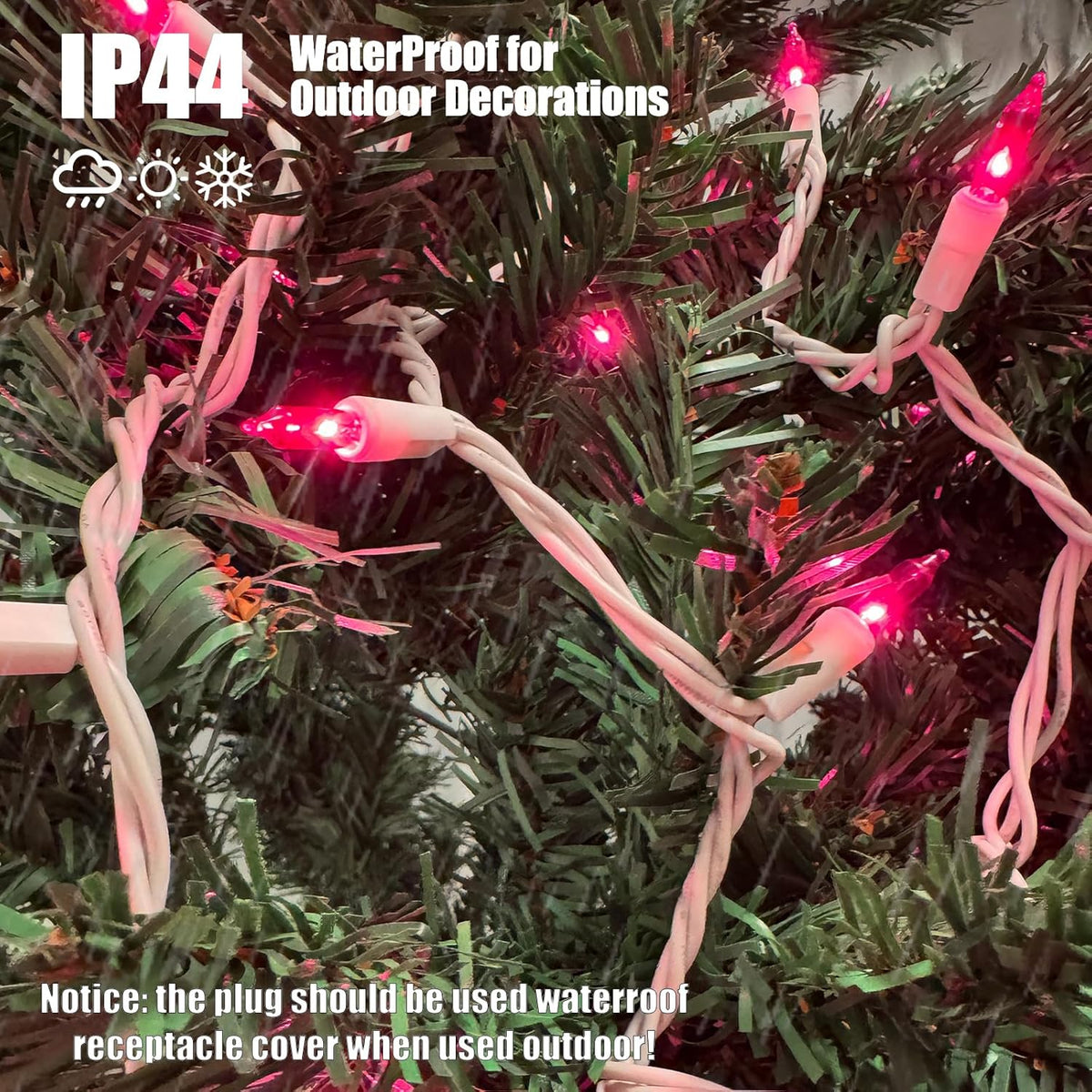 Christmas Lights 100 Count Pink Christmas Tree String Lights with White Wire for Outdoor Indoor Christmas Decorations Wedding Decorations Valentines Day Decor,UL Certified (21feet)