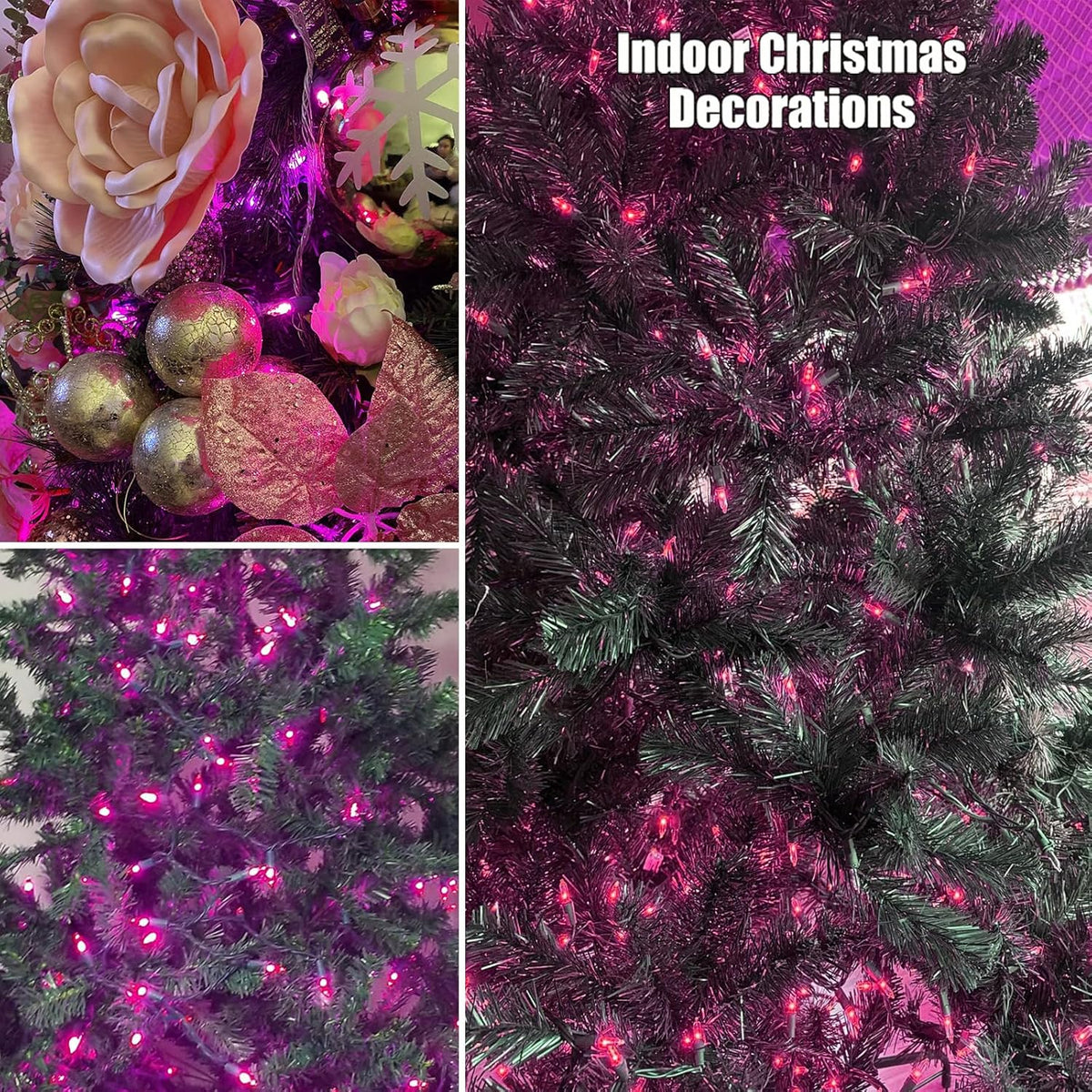 Christmas Lights 100 Count Pink Christmas Tree String Lights with White Wire for Outdoor Indoor Christmas Decorations Wedding Decorations Valentines Day Decor,UL Certified (21feet)