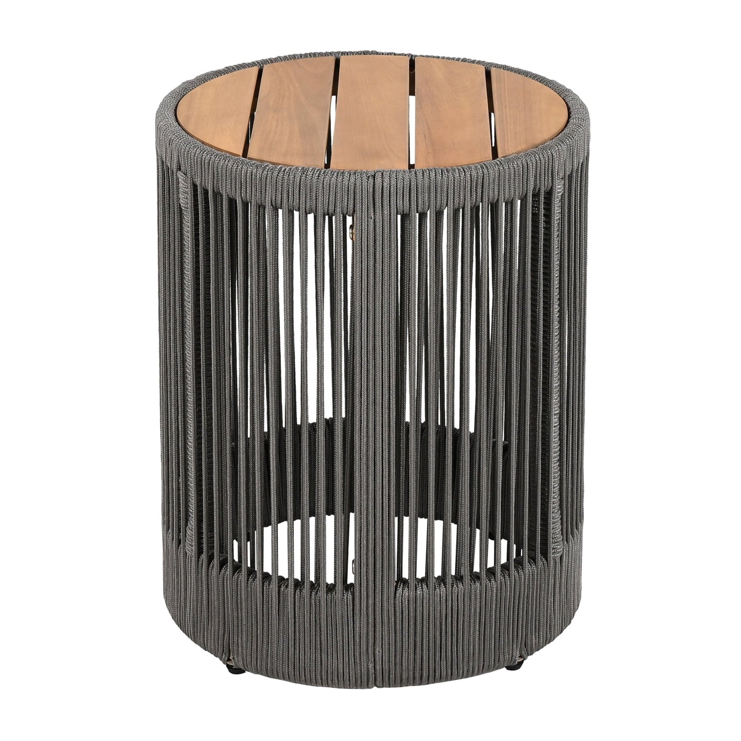 Christopher Knight Home 15" Round Side Table, Acacia Wood Top with Rope & Iron Base, Grey