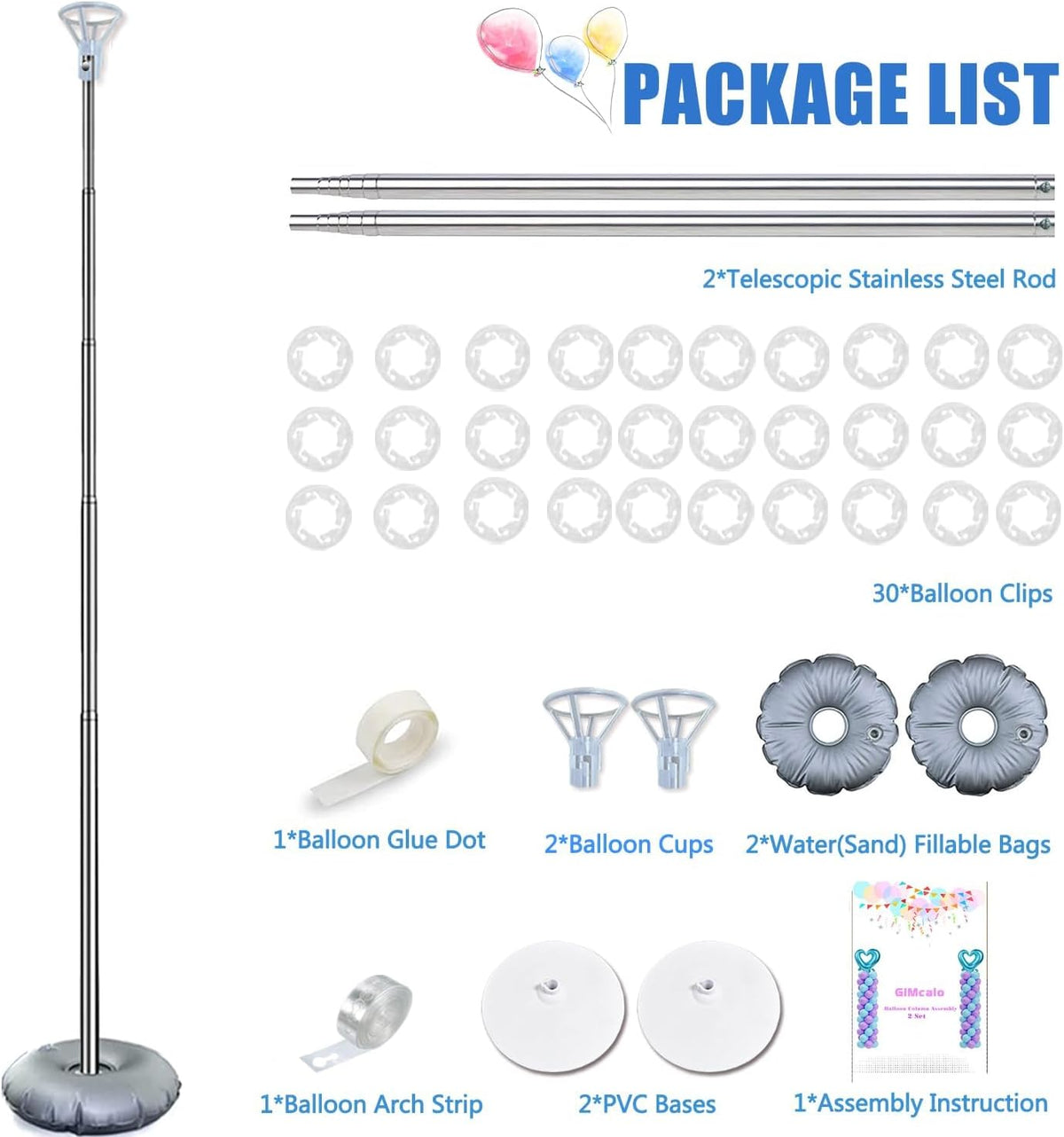 Balloon Column Stand Kit Set of 2, 7ft Height Adjustable Balloon Arch Kit, Metal Telescopic Pillar Balloon Stand, Birthday Party, Graduation, Wedding Christmas Decorations