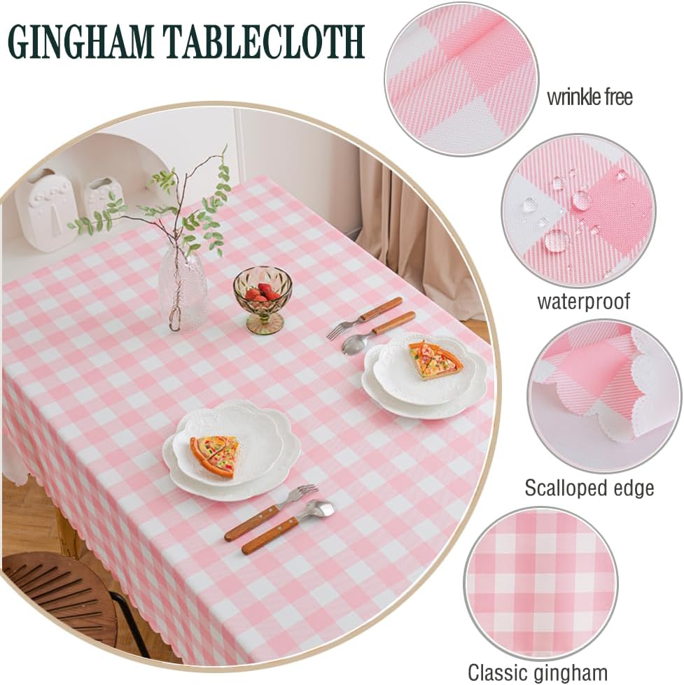 Pink Gingham Tablecloth for Rectangle Tables- Checkered Table Cloth Waterproof Kitchen & Table Linens-Polyester Buffalo Plaid Wrinkle Free Table Cover(Baby Pink 60x84in)
