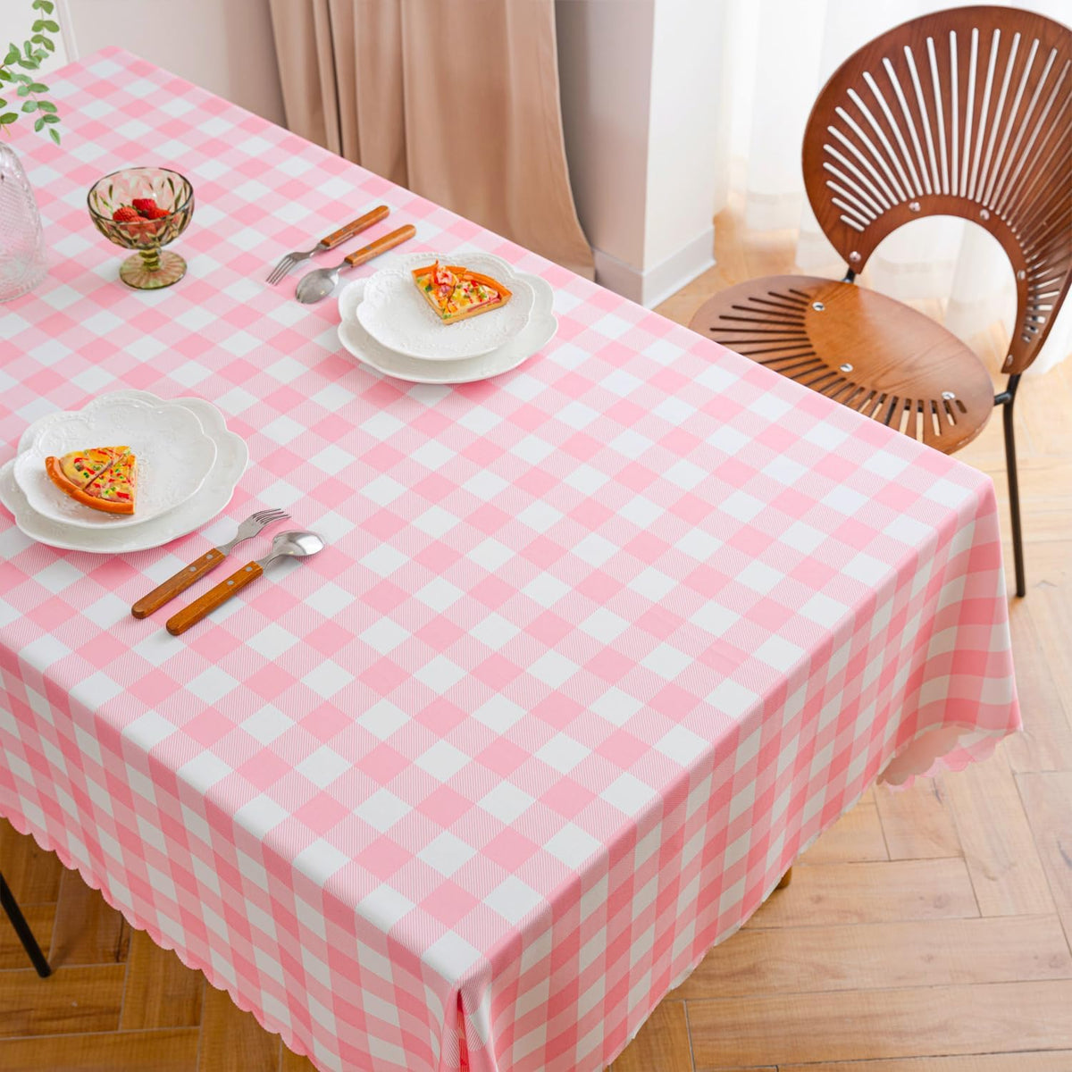 Pink Gingham Tablecloth for Rectangle Tables- Checkered Table Cloth Waterproof Kitchen & Table Linens-Polyester Buffalo Plaid Wrinkle Free Table Cover(Baby Pink 60x84in)
