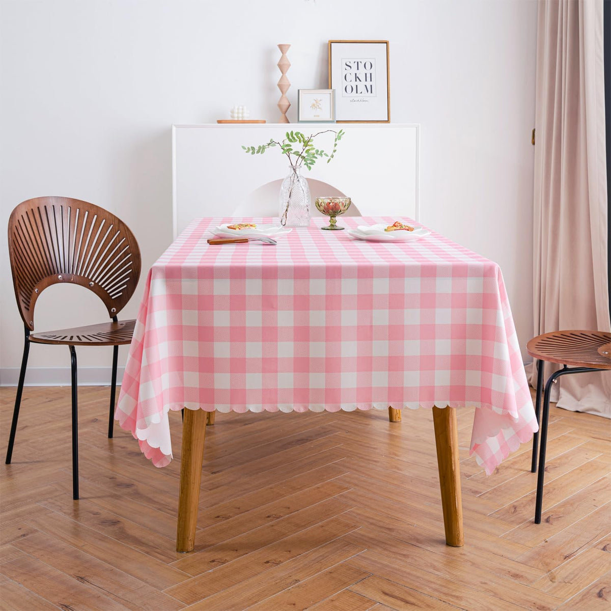 Pink Gingham Tablecloth for Rectangle Tables- Checkered Table Cloth Waterproof Kitchen & Table Linens-Polyester Buffalo Plaid Wrinkle Free Table Cover(Baby Pink 60x84in)