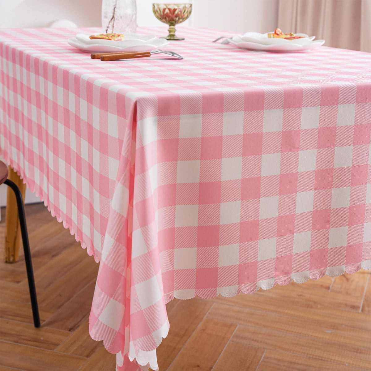 Pink Gingham Tablecloth for Rectangle Tables- Checkered Table Cloth Waterproof Kitchen & Table Linens-Polyester Buffalo Plaid Wrinkle Free Table Cover(Baby Pink 60x84in)