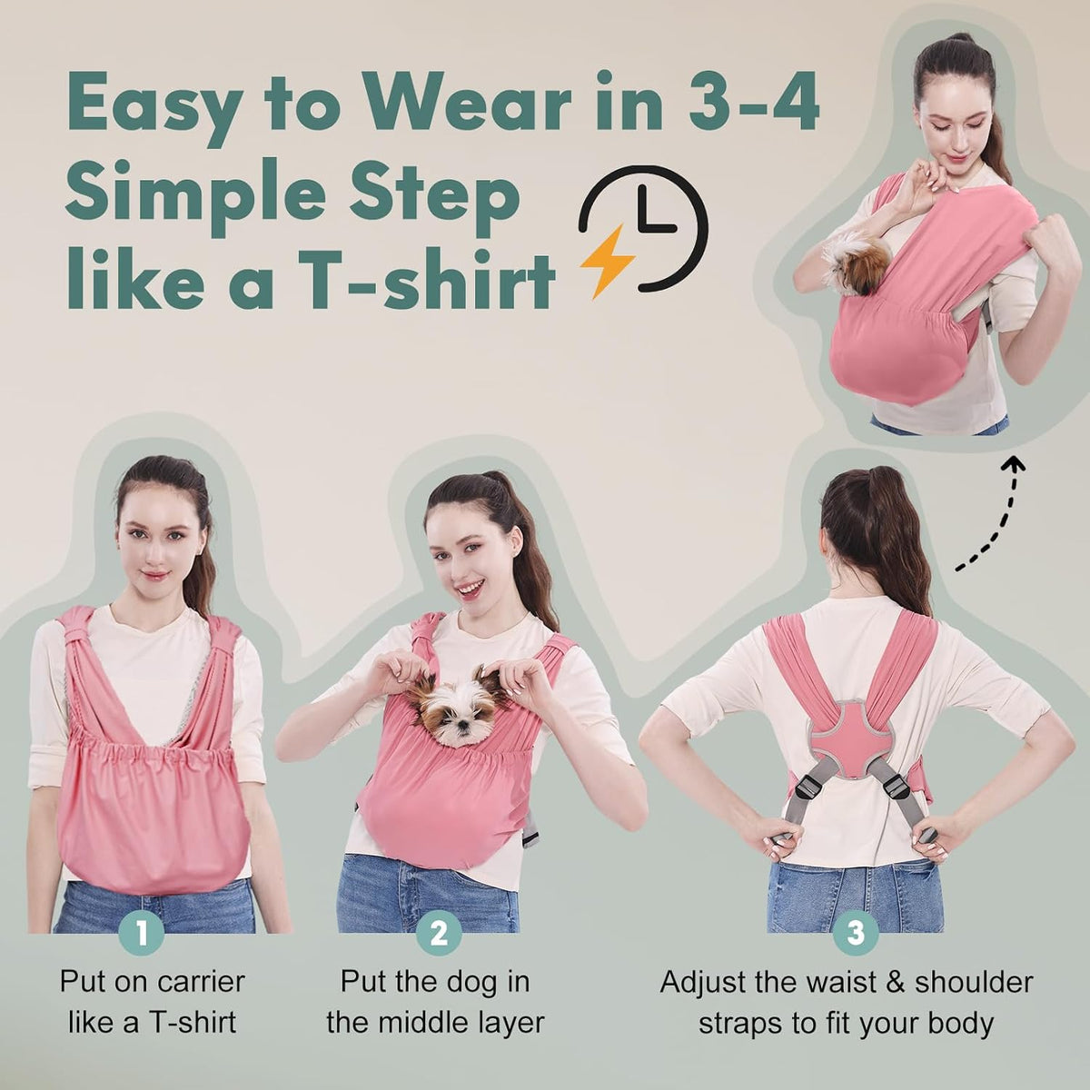 Dog Sling Carrier for Small Pet, Adjustable Hands Free Front Backpack
